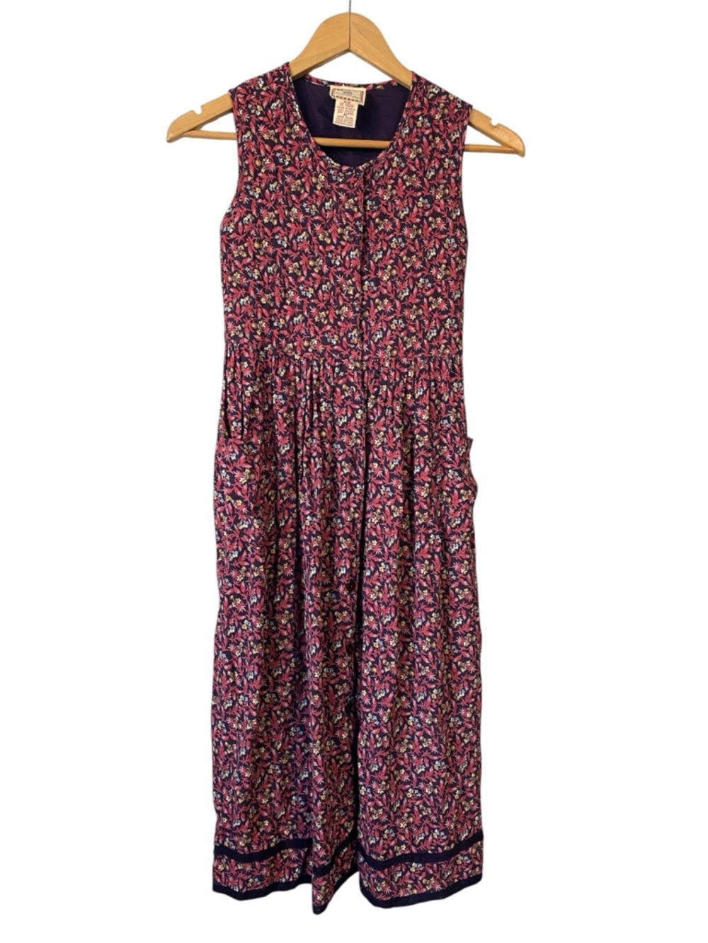 Vintage Cornelloki Floral Sleeveless Midi Dress Plum Pink quilted top size Small